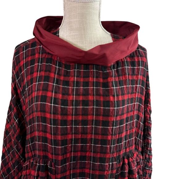 Kedem Sasson Top One Size Red Plaid Pockets Oversized Art to Wear - Picture 2 of 15